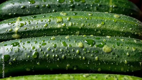 Fresh Cucumbers with Water Droplets on a Dark Background  