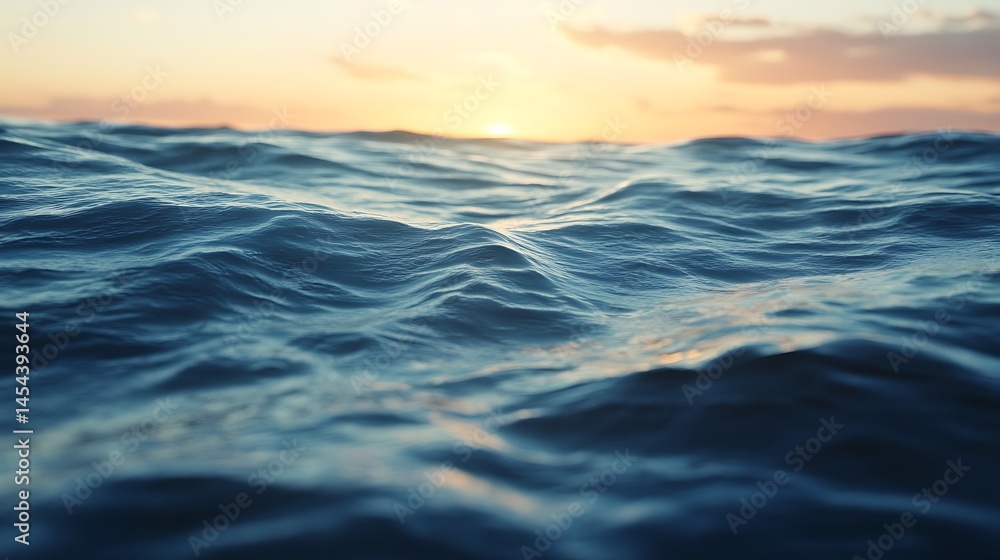 Obraz premium Tranquil Blue Ocean Water Surface Reflecting the Warm Sunset Sky Scenery