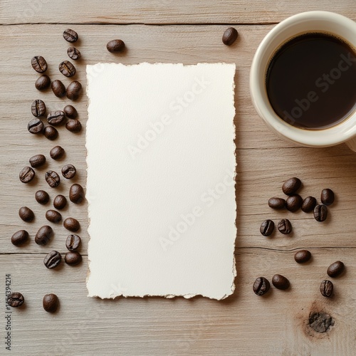 Wallpaper Mural Bond paper with some coffee bean scattered and coffee on wooden table. Torontodigital.ca