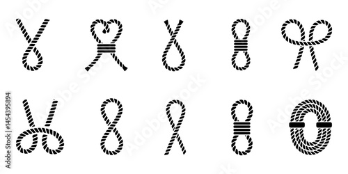 straight outline silhouette rope border pattern, Decorative Rope Design Element Clipart Set - Straight, Wavy and Curved, The rope icon. Black silhouette of a bundle of rope or twine vector 