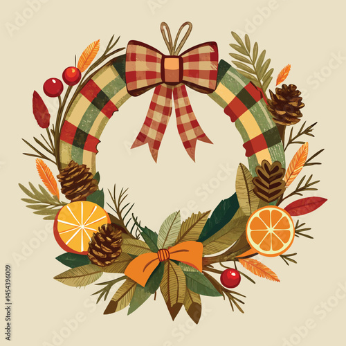 Rustic Farmhouse Retro Wreath - widely used in printables, signage, and holiday branding.
