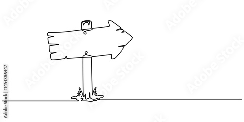 Continuous one single minimal line drawing direction arrow, Road direction sign arrows isolated on white background. Continuous one line drawing. street icon vector travel signpost post choice art. 