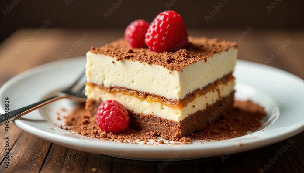 Individual tiramisu portion, dusted with cocoa, culinary, food photography Individual tiramisu portion, dusted with cocoa, culinary, food photography