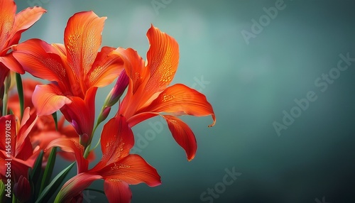vibrant canna indica lilies bloom filling the right frame leaving ample space for text