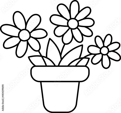 Vector black and white cartoon flower pot clipart. Garden or home decorative plant line icon isolated on white background. Forest nature blooming houseplant illustration, coloring page