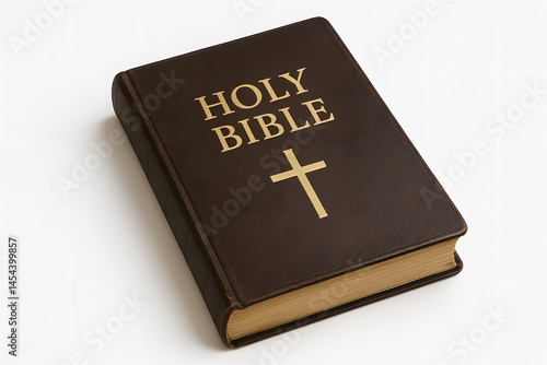 christian bible book with cross isolated on white