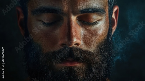 Introspective Portrait: Contemplative bearded man in deep meditative state