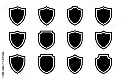 Shields security icons vector protection symbols set