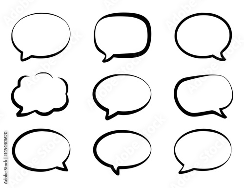 Set of hand drawn speech bubble shapes
