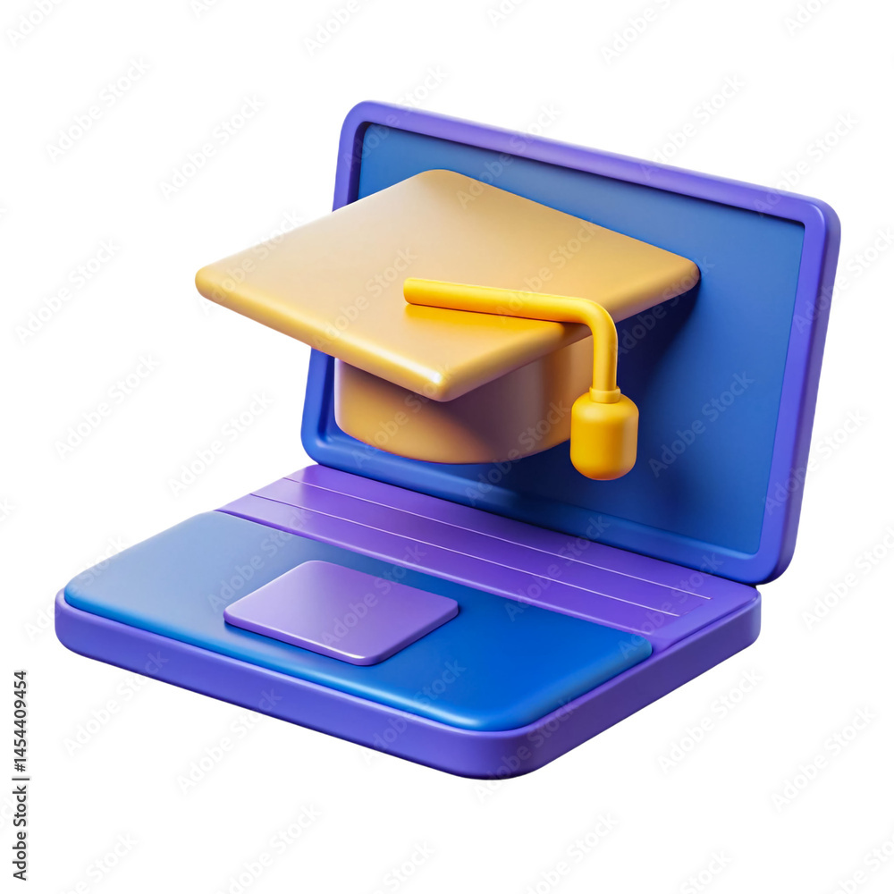 3D Graduation Cap on Laptop Icon online learning education e learning digital degree colorful on transparent background 3D Graduation Cap on Laptop Icon online learning education e learning digital degree colorful on transparent background
