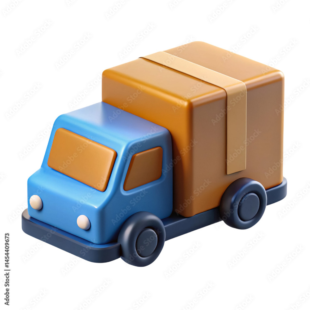 Cute 3D delivery truck icon carrying a package perfect for app design or website on transparent background Cute 3D delivery truck icon carrying a package perfect for app design or website on transparent background