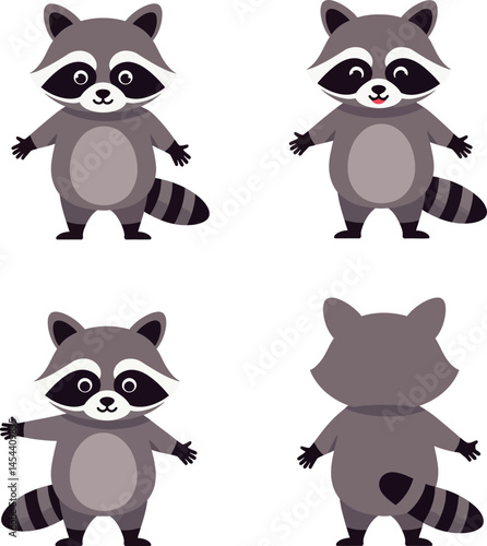 Cute cartoon raccoon vector illustration set for tshirt print and craft projects ideal designs 