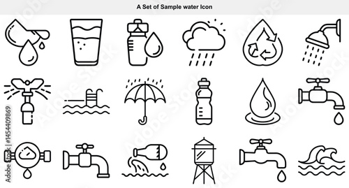 Sixteen linear icons show various states and sources associated with fresh, flowing water