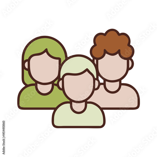 Vector team - style icon with three stick - figure characters, suitable for representing teams, groups, or communities in organizational charts, collaboration apps, or social networking platforms.