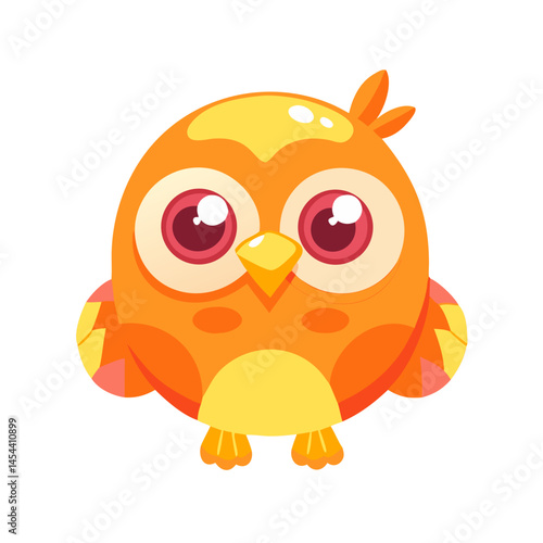 Vector cute - style cartoon orange owl icon with large round eyes, perfect for children's products, educational materials, or playful digital interfaces.