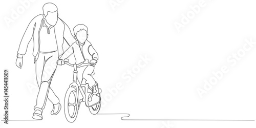 Fathers day line art style vector illustration, father and son line art illustration