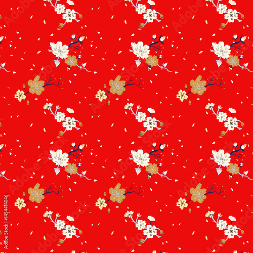 Motif Branche de Cerisier rouge