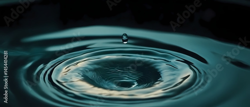 Close-up view of a water droplet creating ripples in a dark bowl, showcasing fluid dynamics and tranquility