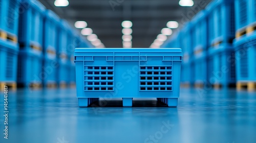 Blue Plastic Crate in a Modern Warehouse