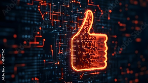 Digital Technology Concept with Glowing Thumbs-Up Symbol