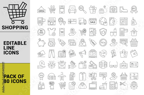 Shopping line icons editable bundle, shopping icons, shopping editable icons bundle