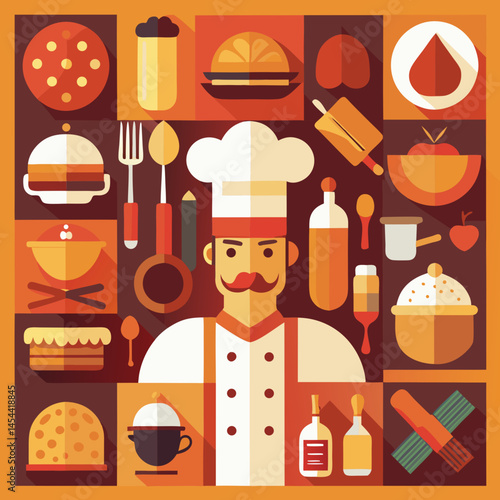 Set of 20 Food Icons in Warm Earthy Tones — Burger, Pizza, Coffee, and More

