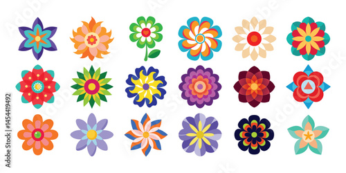 set of colorful flowers on white background