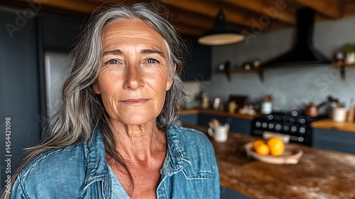 Mature Woman in Modern Kitchen.