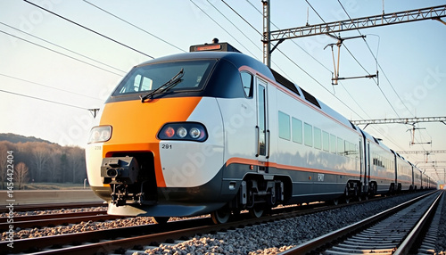 Locomotive on Railway Tracks in Countryside