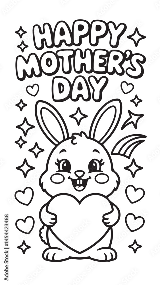 Obraz premium Cute Bunny Happy Mother's Day Coloring Page Printable Kids' Activity