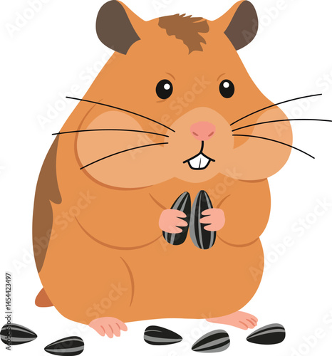 Cute Hamster Holding Sunflower Seeds Vector Illustration for T-shirt and Print Projects 
