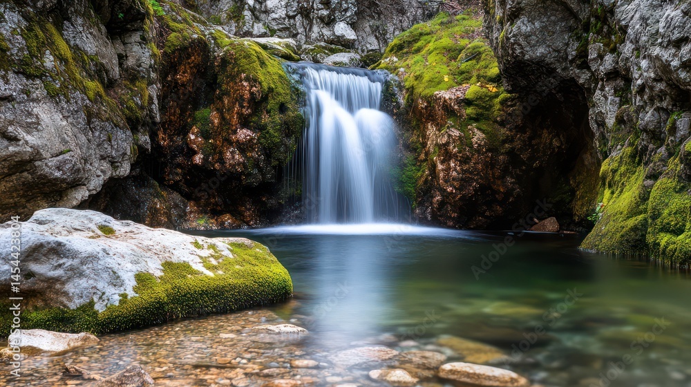 Fototapeta premium Waterfall cascading into pool