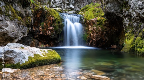 Waterfall cascading into pool