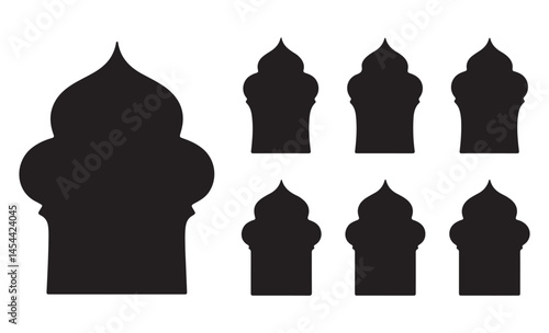 Islamic Architecture Silhouettes: Mosque Dome & Arch Shapes Set  Black & White