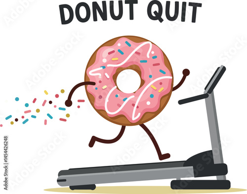Running pink donut with sprinkles on treadmill motivational vector illustration for t shirt printing projects 