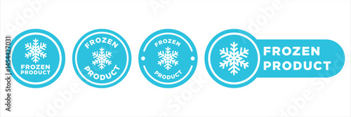Frozen product label set vector illustration isolated on white background. Snowflake freezer emblem sticker