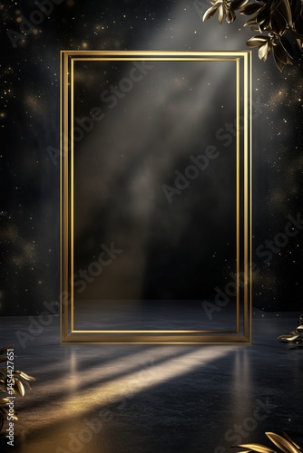 Glowing golden frame with spotlight and botanical elements