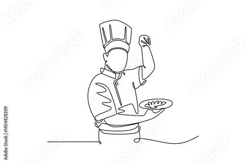 Chef activity concept. Single line draw design. Vector graphic illustration