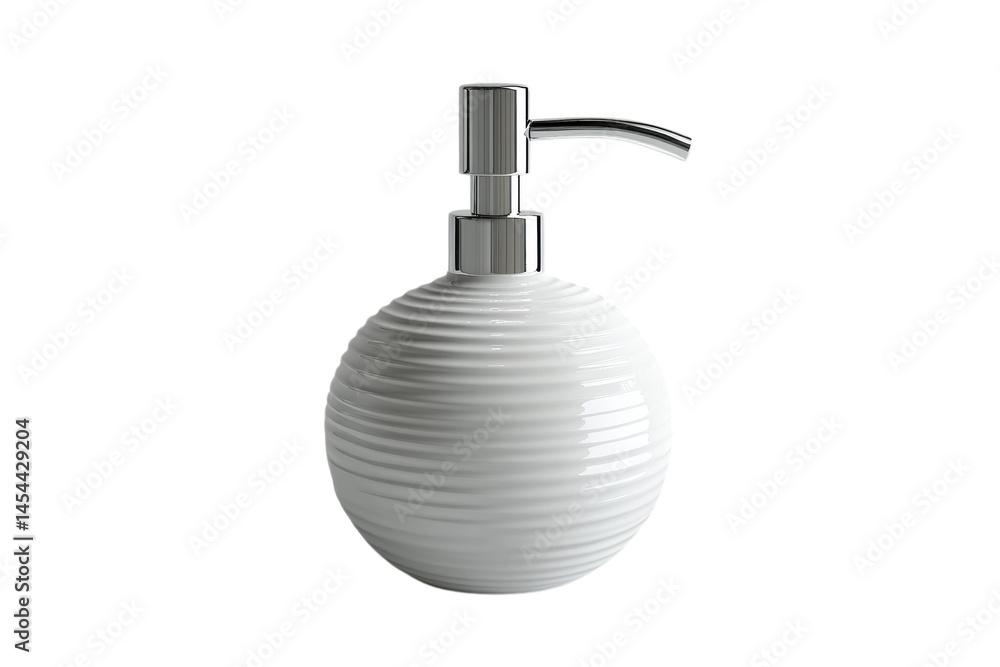Fototapeta premium Elegant white ceramic soap dispenser with chrome pump stylish bathroom accessory modern design on transparent background