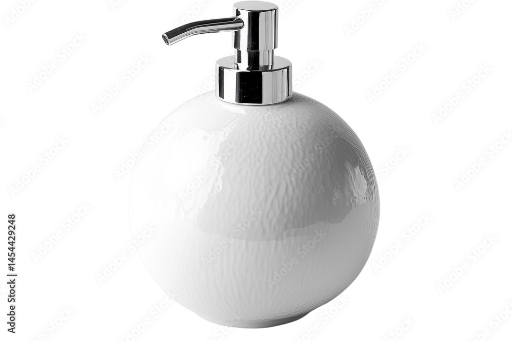 Fototapeta premium Elegant white ceramic soap dispenser with chrome pump perfect for modern bathrooms adding a on transparent background