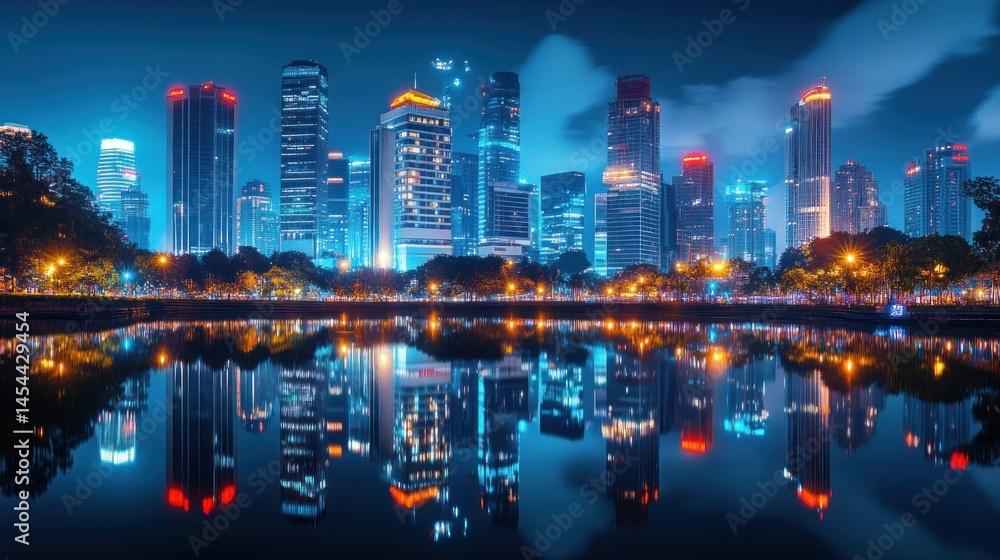 Obraz premium Night cityscape reflection