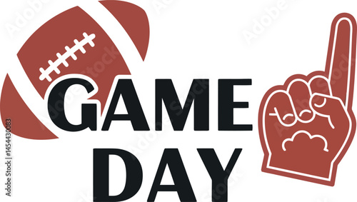 American football game day vector illustration with foam finger and ball design for t-shirt prints 