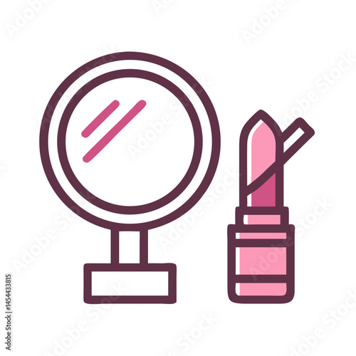 Lipstick and Mirror Icon Representing Cosmetic Application and Beauty Routine