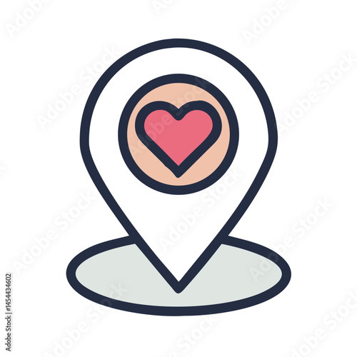 Map Pin with Heart Icon Representing Romantic Location or Destination