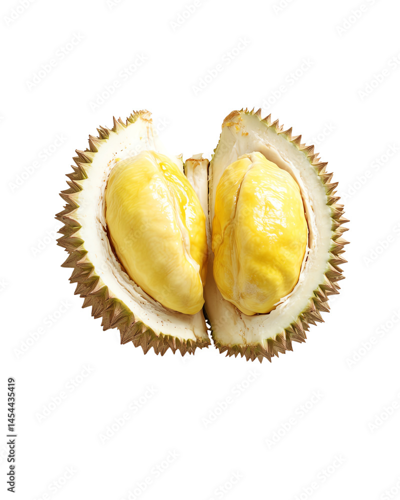 Element isolated transparent Fresh durian fruit cut in half, showing flesh. PNG-Die-cut Element isolated transparent Fresh durian fruit cut in half, showing flesh. PNG-Die-cut