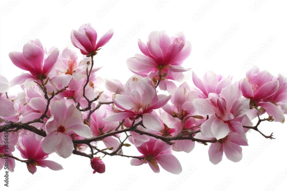 Delicate Pink Magnolia Blossoms: A Row of Spring Flowers Framing a Serene Scene Delicate Pink Magnolia Blossoms: A Row of Spring Flowers Framing a Serene Scene