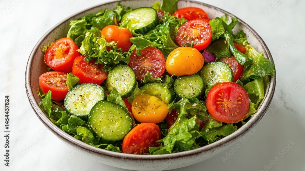 Bowl of fresh salad with spinach, cucumber, and tomatoes Bowl of fresh salad with spinach, cucumber, and tomatoes