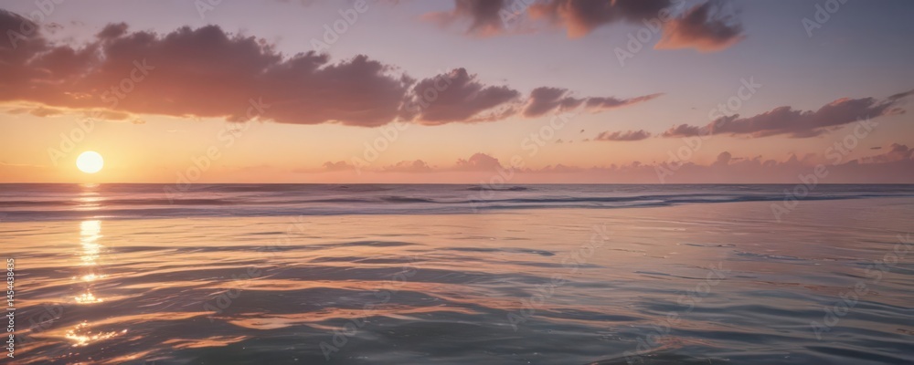 Obraz premium Soft focus sunset over tranquil sea, hazy sky and gentle waves, sky, blurred, hazy