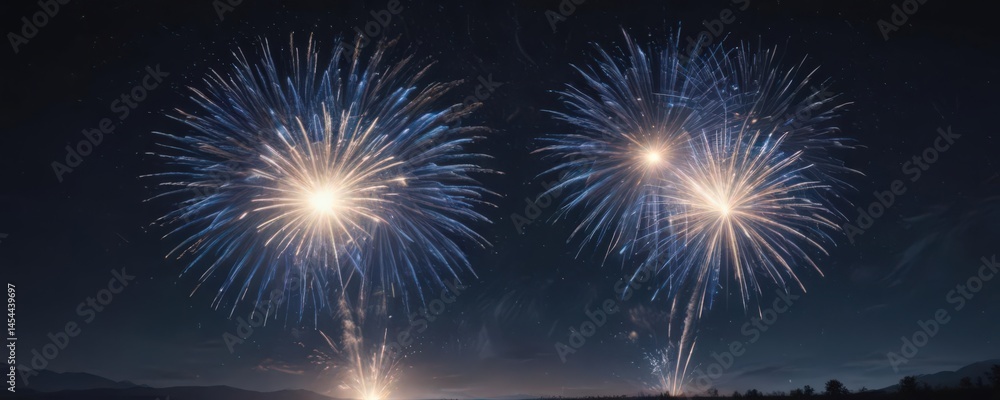 Naklejka premium Isolated blue fireworks burst against a starry night sky , isolated fireworks, firework, starry night