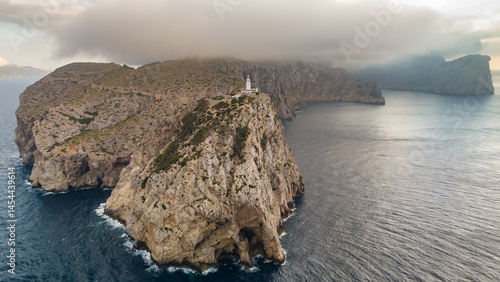 Aerial view of the Formentor lighthouse in Mallorca, Balearic Islands, Spain
